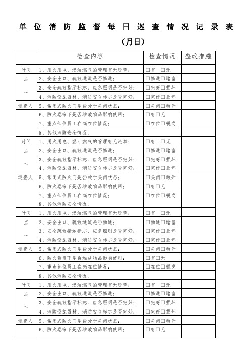 单位消防监督每日巡查情况记录表格