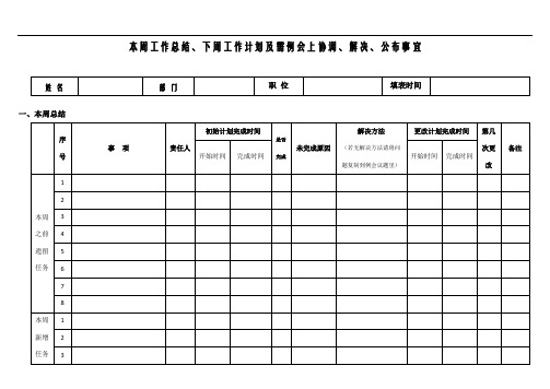 周工作总结计划表格