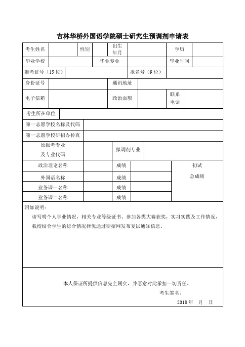 硕士研究生调剂申请表