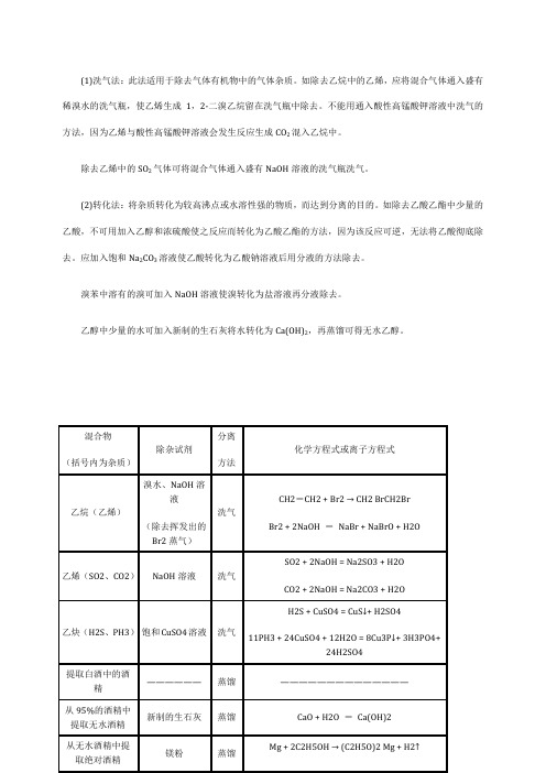 高中化学除杂方法