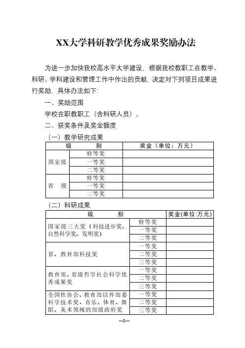 大学科研教学优秀成果奖励办法模板