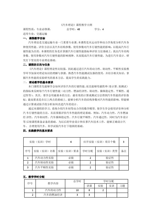 汽车理论最新版教学大纲