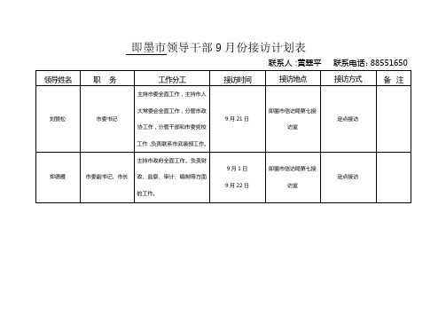 即墨领导干部9月份接访计划表