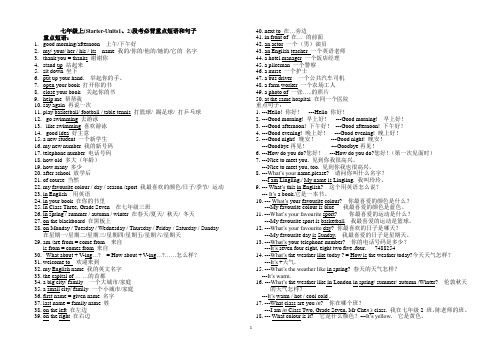 外研最新版七年级上(Starter-Units1、2)段考必背重点短语和句子