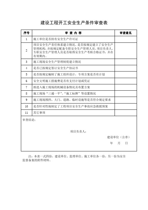 1.3开工条件检查表