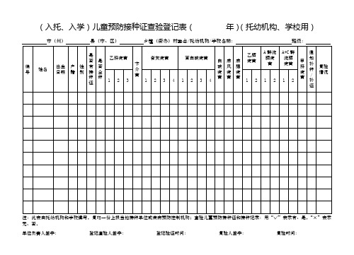 (入托、入学)儿童预防接种证查验登记表(        年)(托幼机构、学校用)