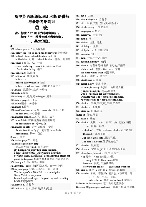 高中英语新课标词汇和短语与最新考纲对照总表