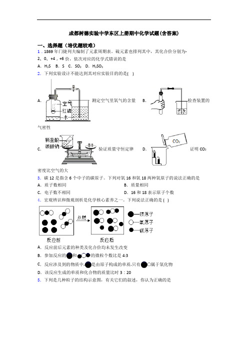 成都树德实验中学东区上册期中初三化学试题(含答案)