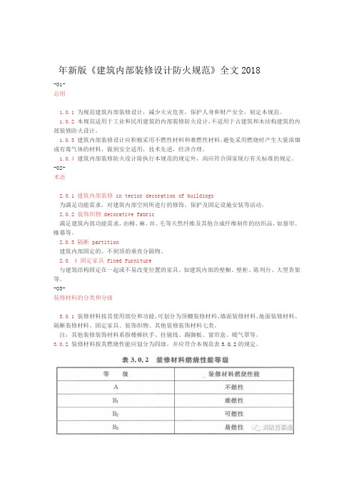 完整word版2018年建筑内部装修设计防火规范全文