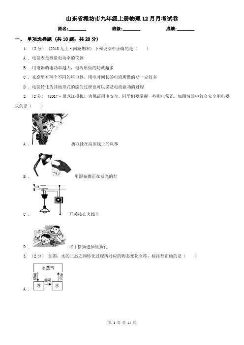 山东省潍坊市九年级上册物理12月月考试卷