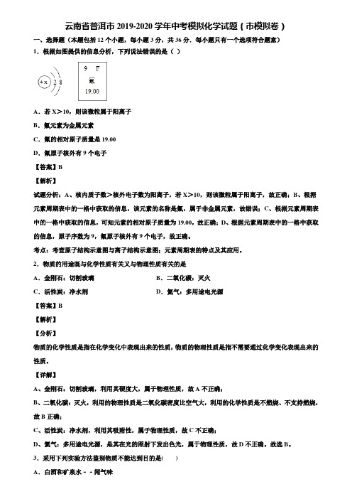 云南省普洱市2019-2020学年中考模拟化学试题(市模拟卷)含解析