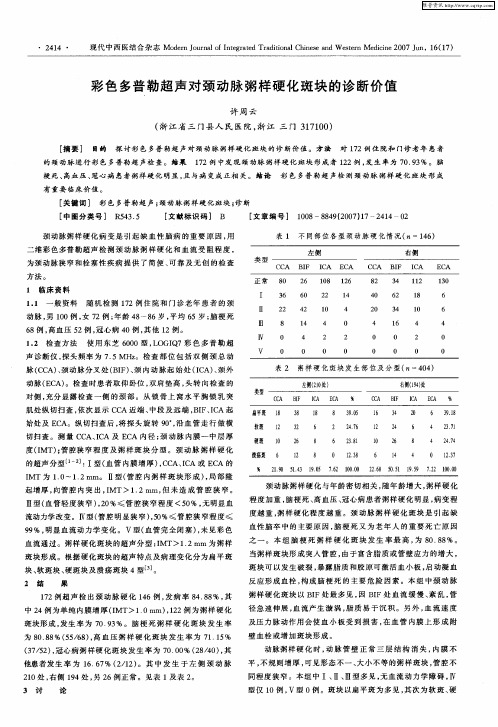 彩色多普勒超声对颈动脉粥样硬化斑块的诊断价值