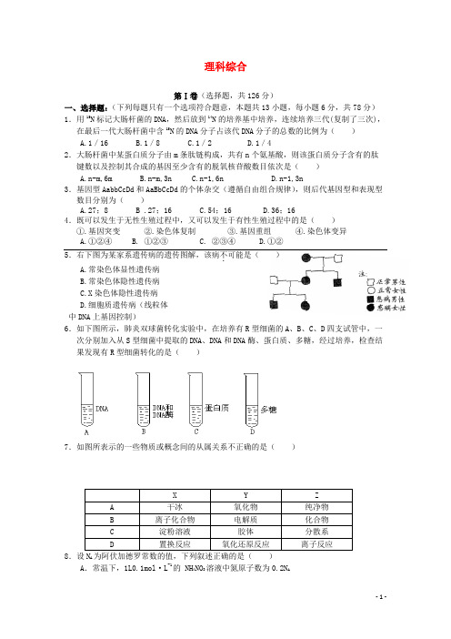 湖北省仙桃市高三12月月考理综试题(无答案)