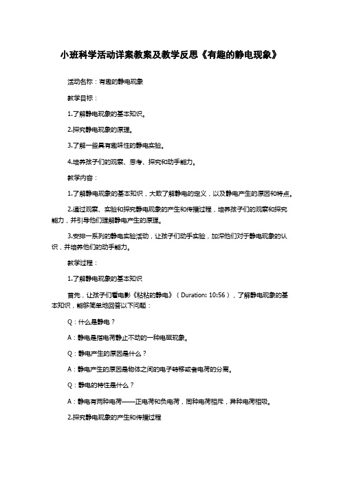 小班科学活动详案教案及教学反思《有趣的静电现象》