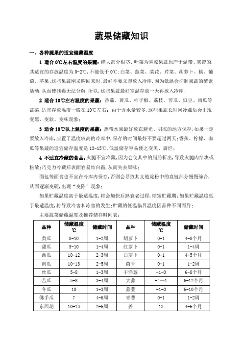 各种蔬菜水果的适宜储藏温度