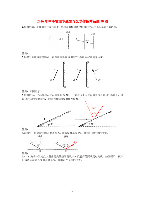 2016年中考物理专题复习光学作图精品题30道