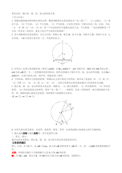 垂径定理、圆心角、弧、弦、弦心距间的关系