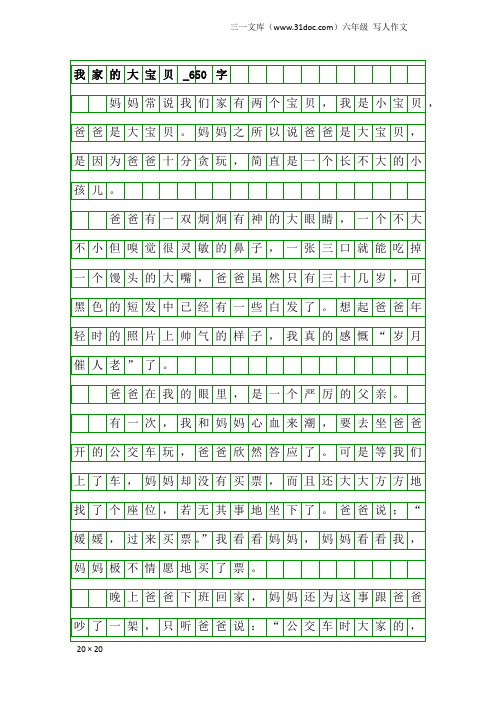 六年级写人作文：我家的大宝贝_650字