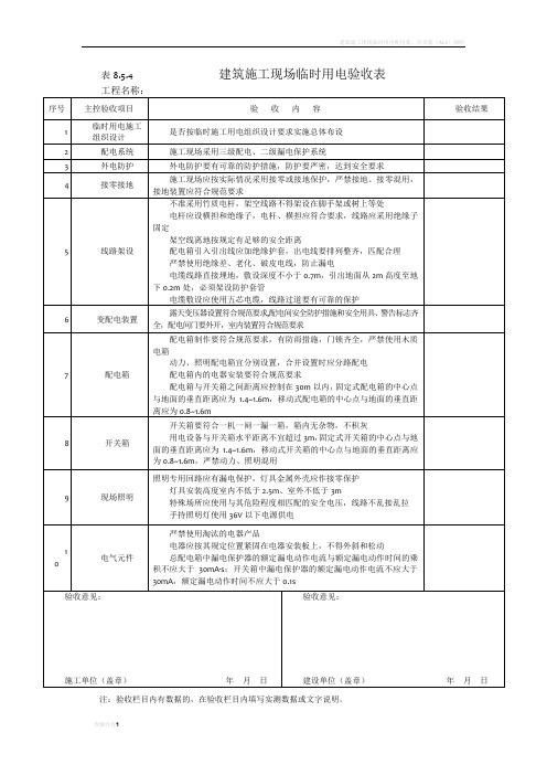 建筑施工现场临时用电验收标准表