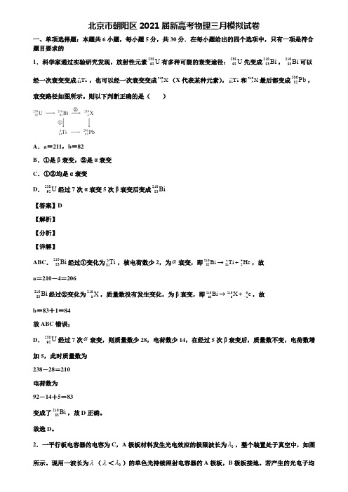 北京市朝阳区2021届新高考物理三月模拟试卷含解析