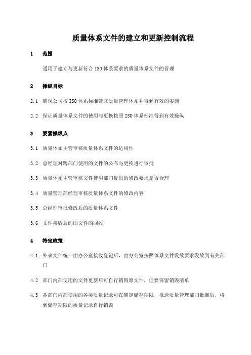 质量体系文件的建立和更新控制流程