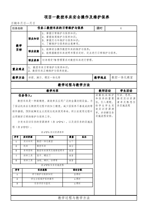 1-2数控车床的日常维护与保养教案