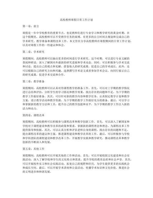 高校教师寒假日常工作计划