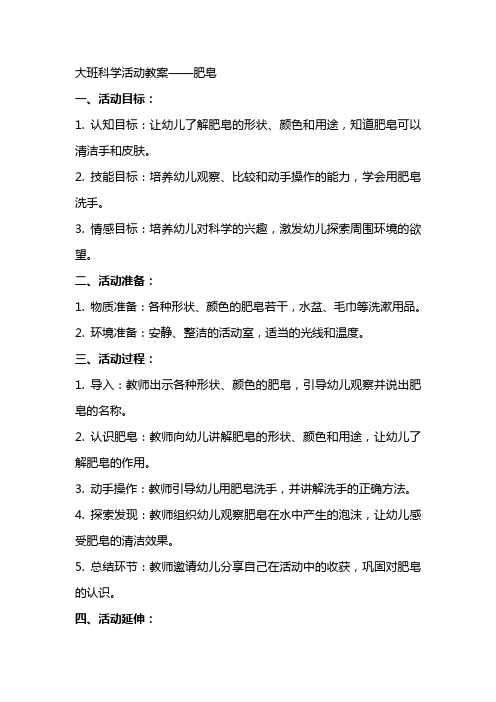 大班科学活动教案肥皂