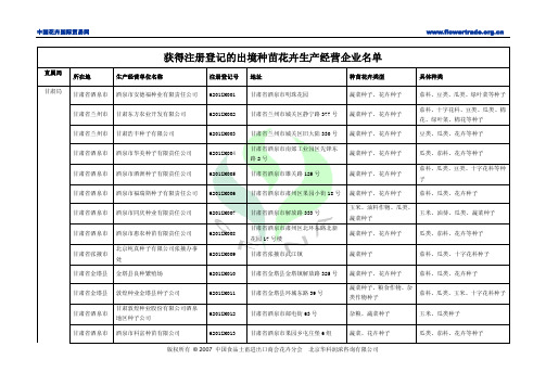 获得注册登记的出境种苗花卉生产经营企业名单