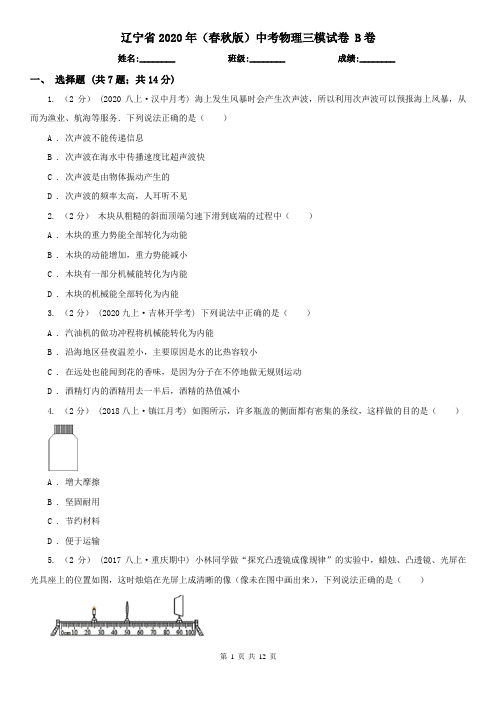 辽宁省2020年(春秋版)中考物理三模试卷 B卷