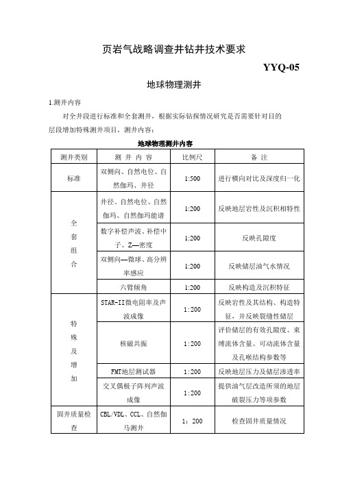 页岩气测井标准