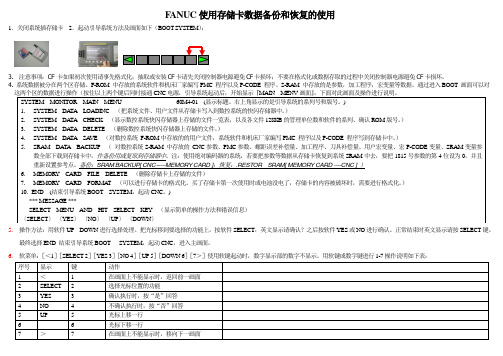 FANUC数控系统数据备份与恢复的使用说明(存储卡)