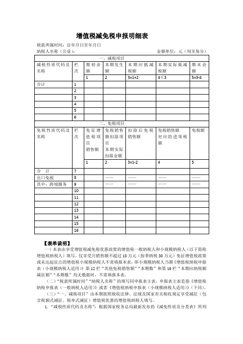 《增值税减免税申报明细表》