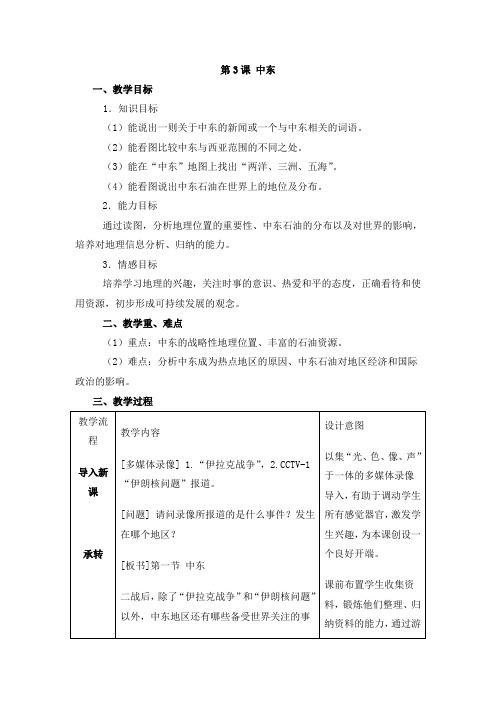 8.3中东 教案(商务星球版七年级下)