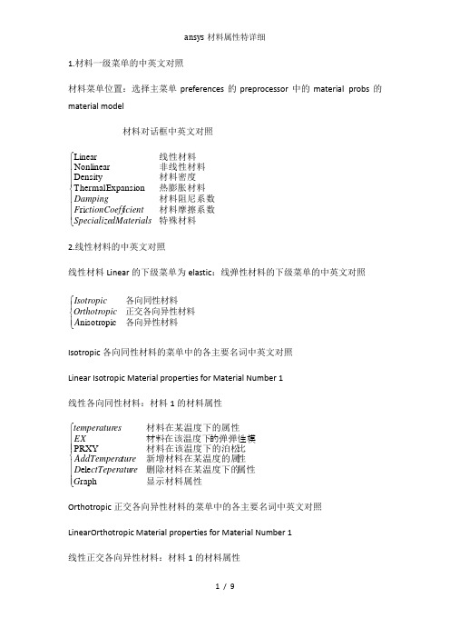 ansys材料属性特详细