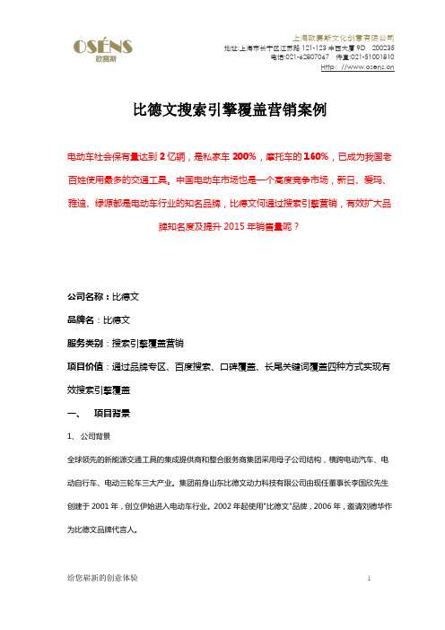 欧赛斯电动车领导品牌比德文搜索引擎覆盖营销案例