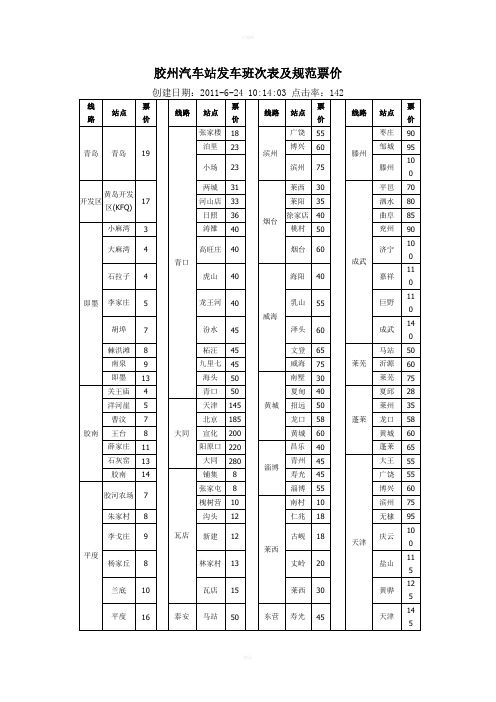 胶州汽车站发车班次表及规范票价