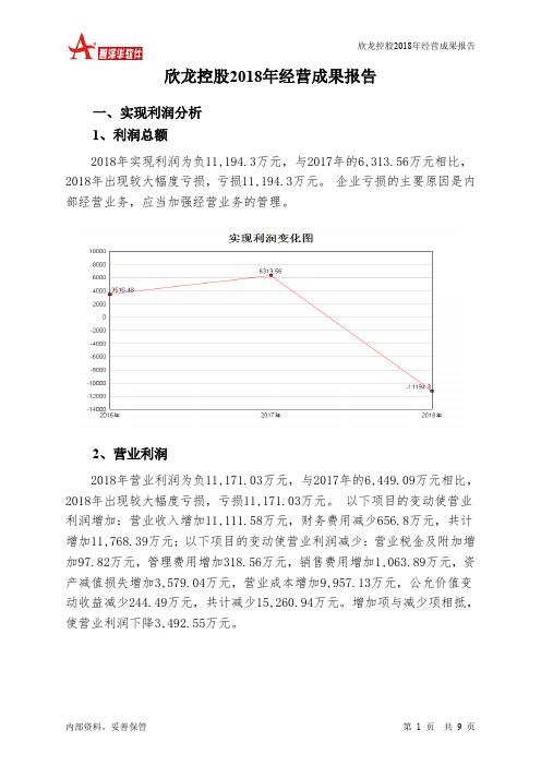 欣龙控股2018年经营成果报告-智泽华