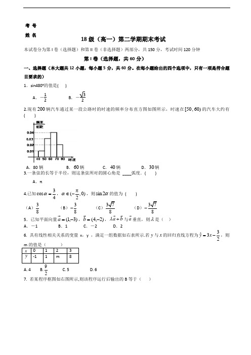 2016-高一下学期期末考试试题