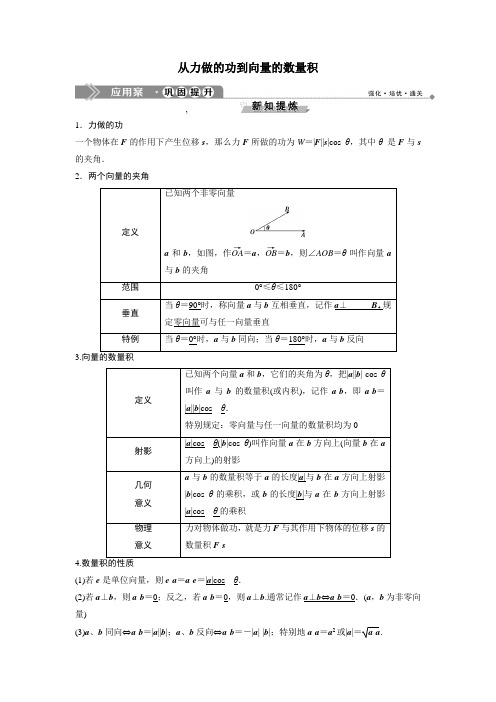 北师大版必修4  2.5 从力做的功到向量的数量积 学案