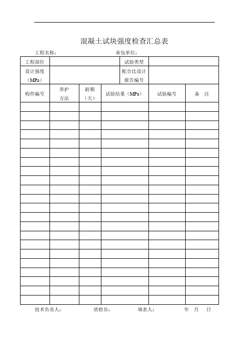 混凝土试块强度检查汇总表