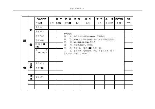 服装分类及编码