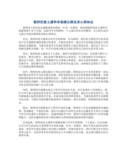 教师的意义感和幸福感从哪里来心得体会