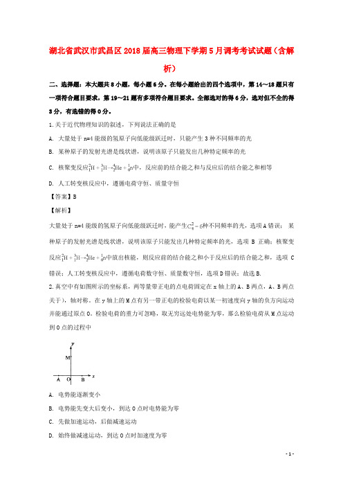 湖北省武汉市武昌区2018届高三物理下学期5月调考考试试题(含解析)