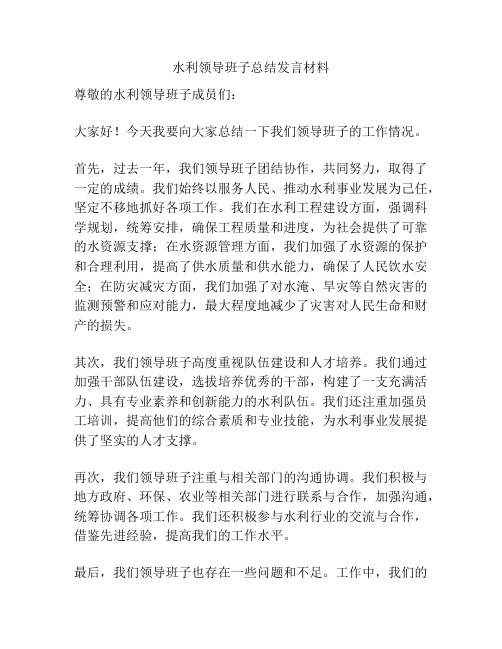 水利领导班子总结发言材料