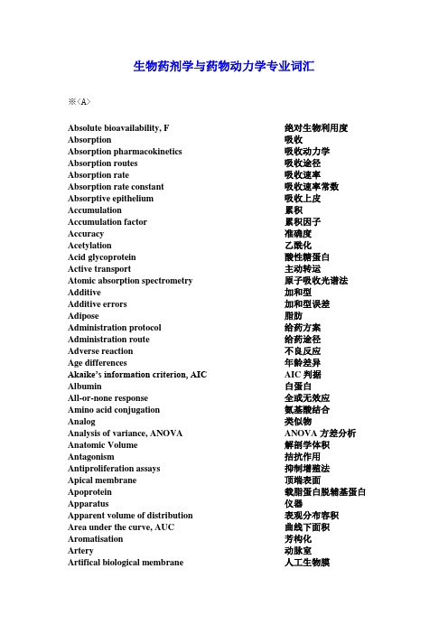 生物药剂学与药物动力学专业词汇