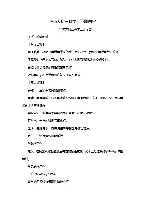 华师大初三科学上下册内容