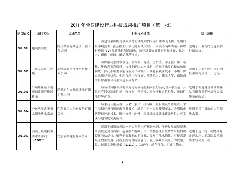 2011年全国建设行业科技成果推广项目(第一批)