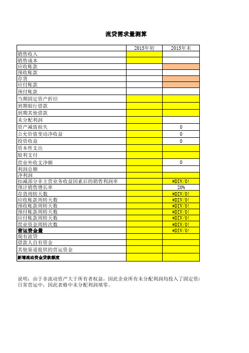 银行最新流贷资金需求测算表(带公式)