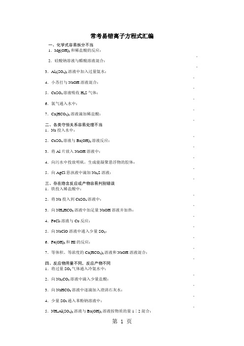 高三化学常考易错离子方程式汇编-教学文档